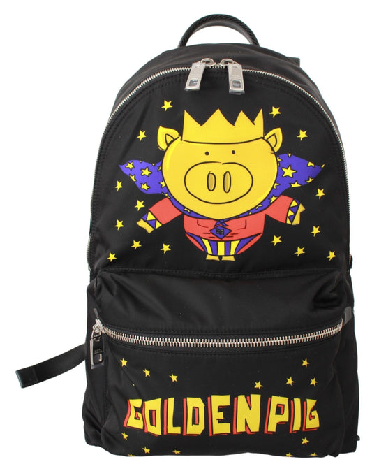 Dolce &amp; Gabbana Schwarzer Schulrucksack „Goldenes Schwein des Jahres“