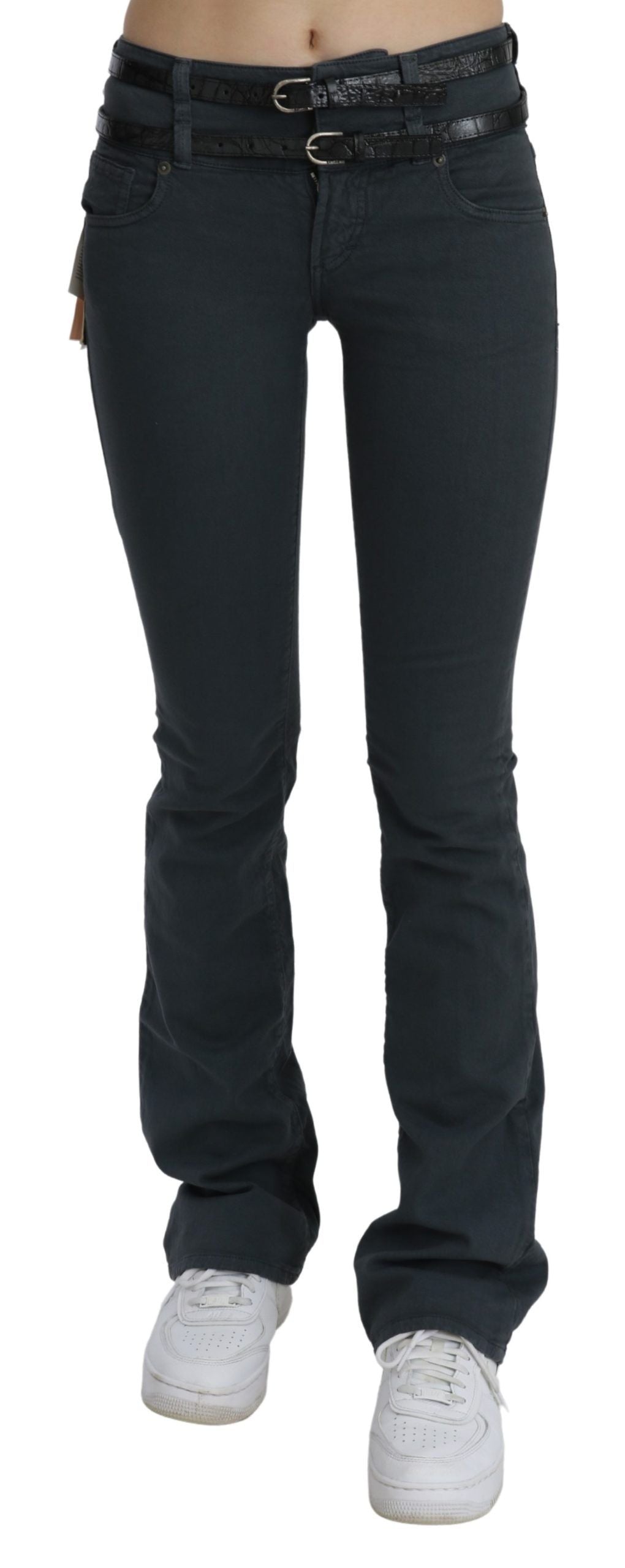 John Galliano – Graue Jeans mit schmaler Schlaghose und mittlerer Taille