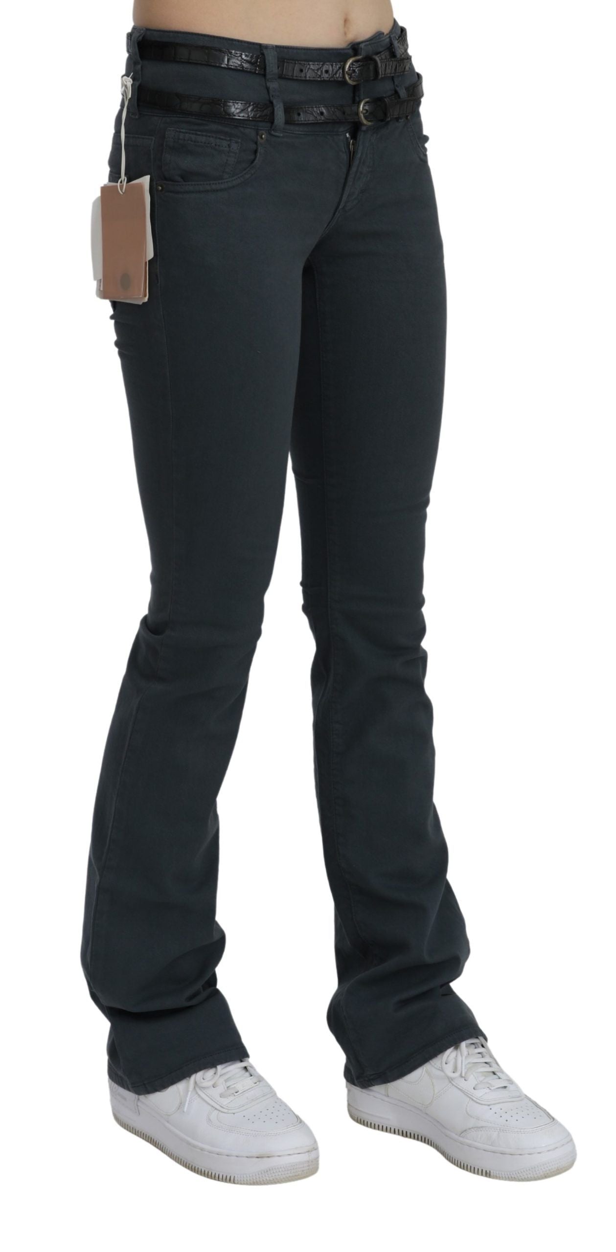 John Galliano – Graue Jeans mit schmaler Schlaghose und mittlerer Taille