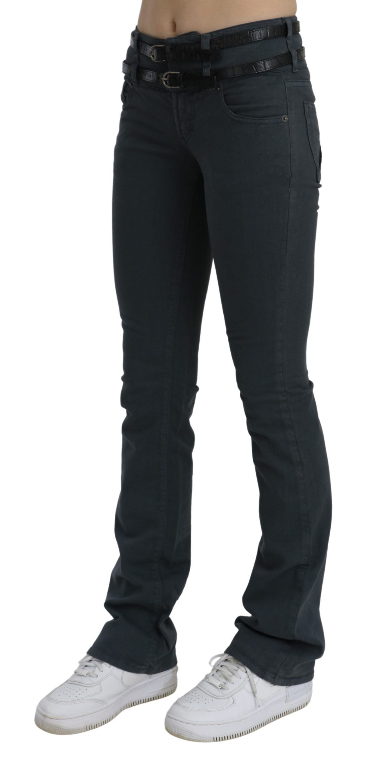 John Galliano – Graue Jeans mit schmaler Schlaghose und mittlerer Taille