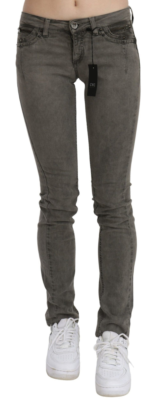 Costume National Graue Skinny-Jeans aus Baumwolldenim mit niedriger Taille