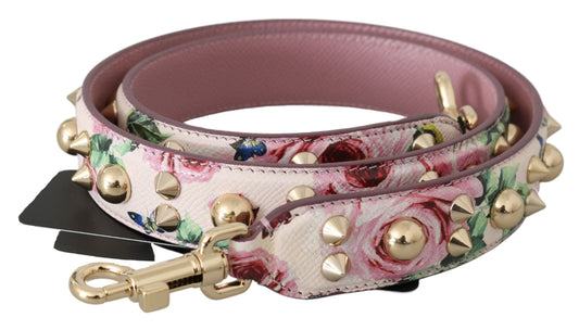 Dolce &amp; Gabbana Schultergurt aus Leder mit Blumenmuster und Nieten in Rosa