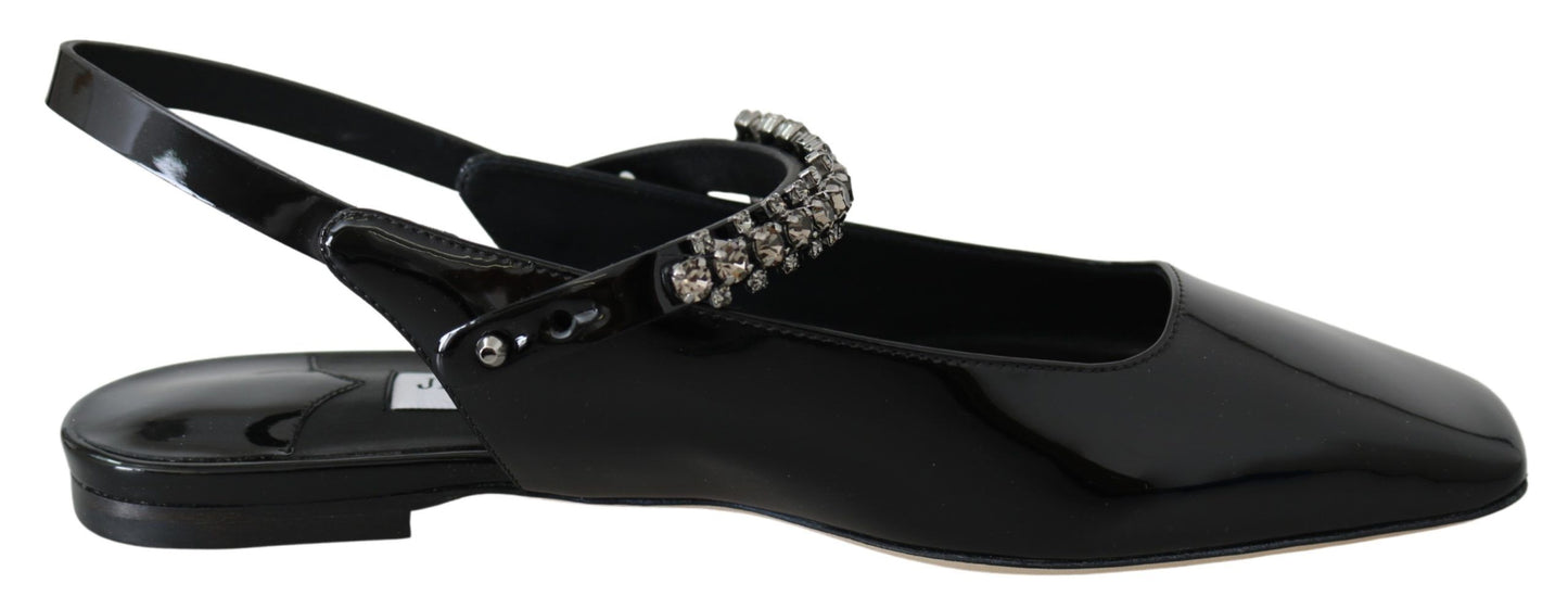 Jimmy Choo Elegante schwarze Lack-Ballerinas mit Kristall-Akzent