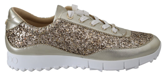 Jimmy Choo Leder-Sneaker in Antikgold mit Glitzer