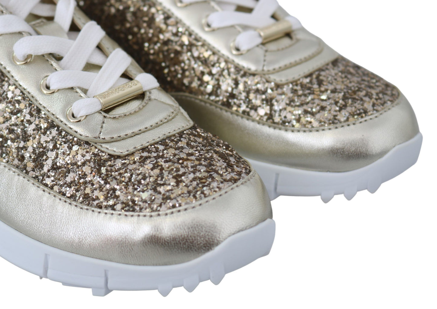 Jimmy Choo Leder-Sneaker in Antikgold mit Glitzer