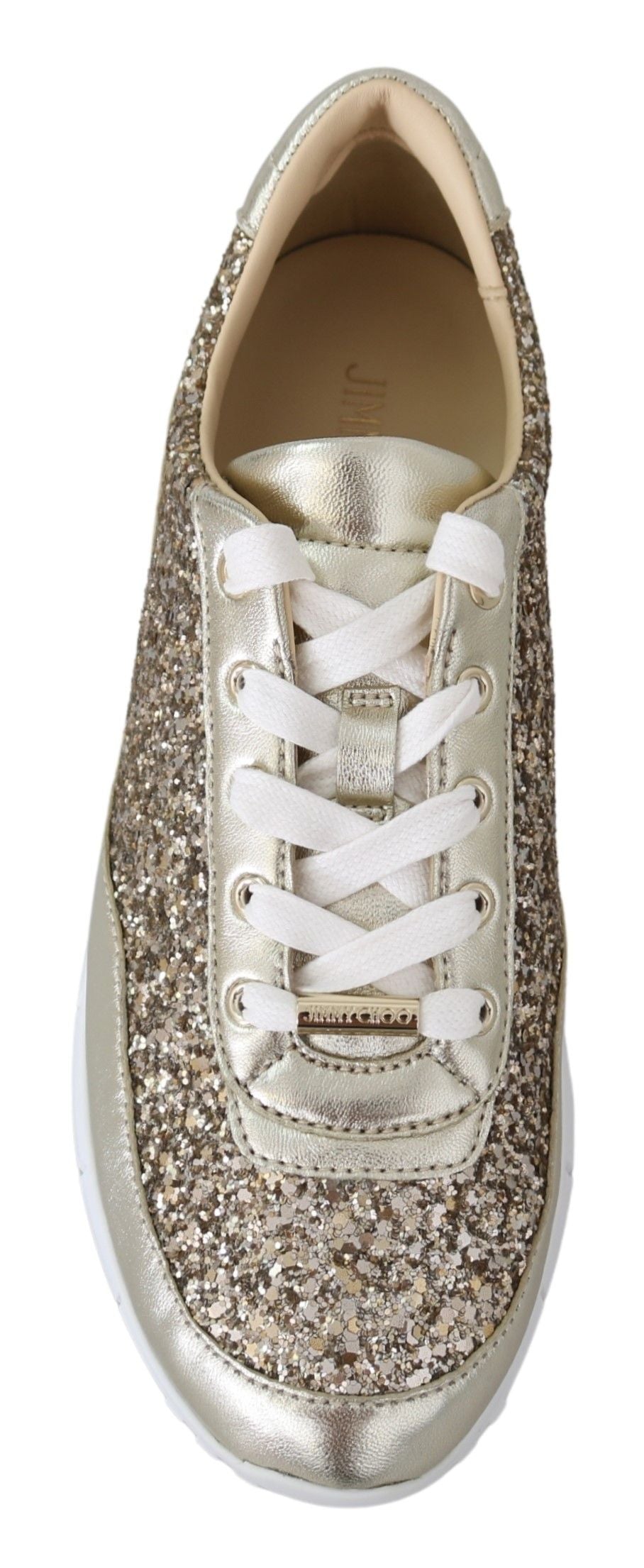 Jimmy Choo Leder-Sneaker in Antikgold mit Glitzer