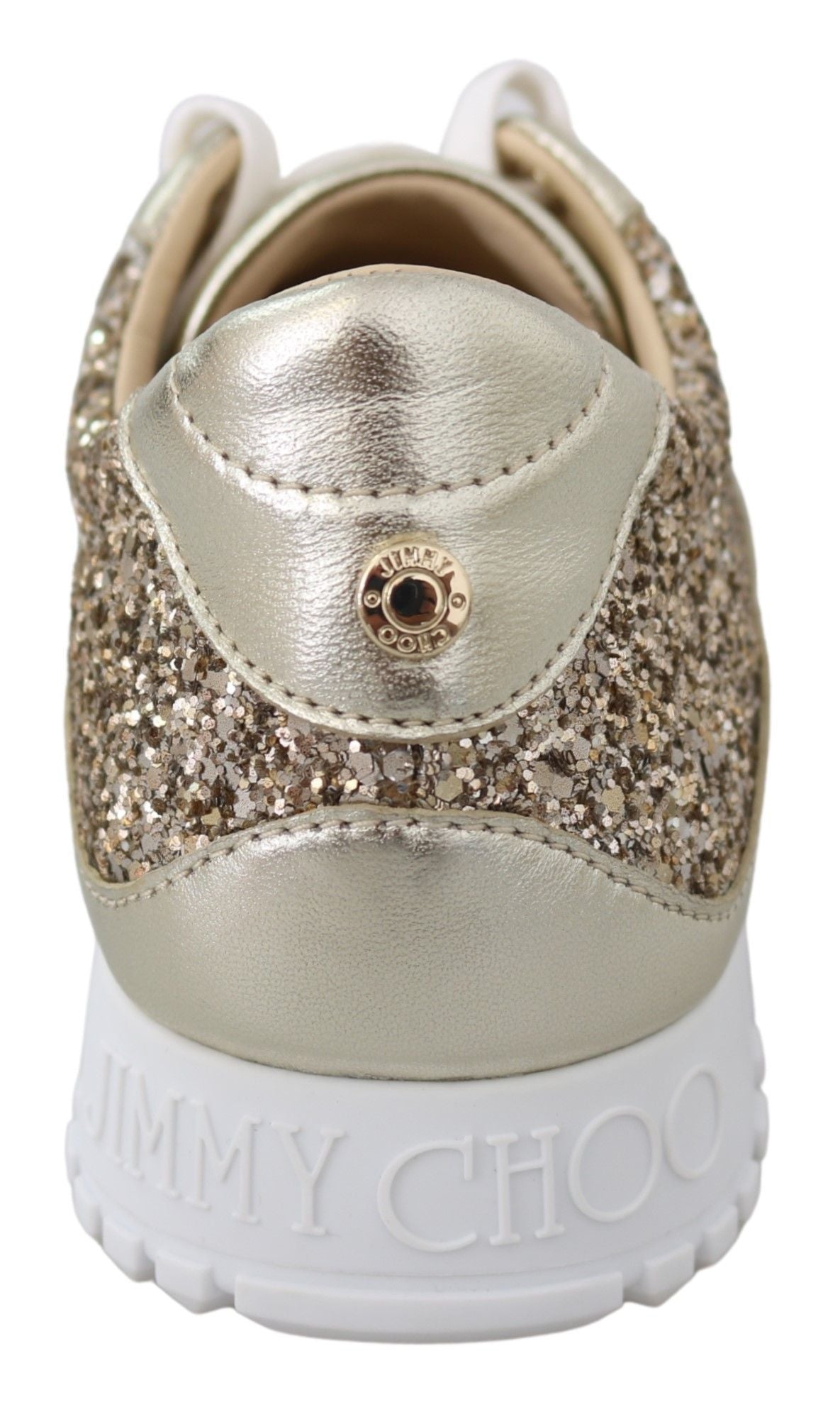 Jimmy Choo Leder-Sneaker in Antikgold mit Glitzer