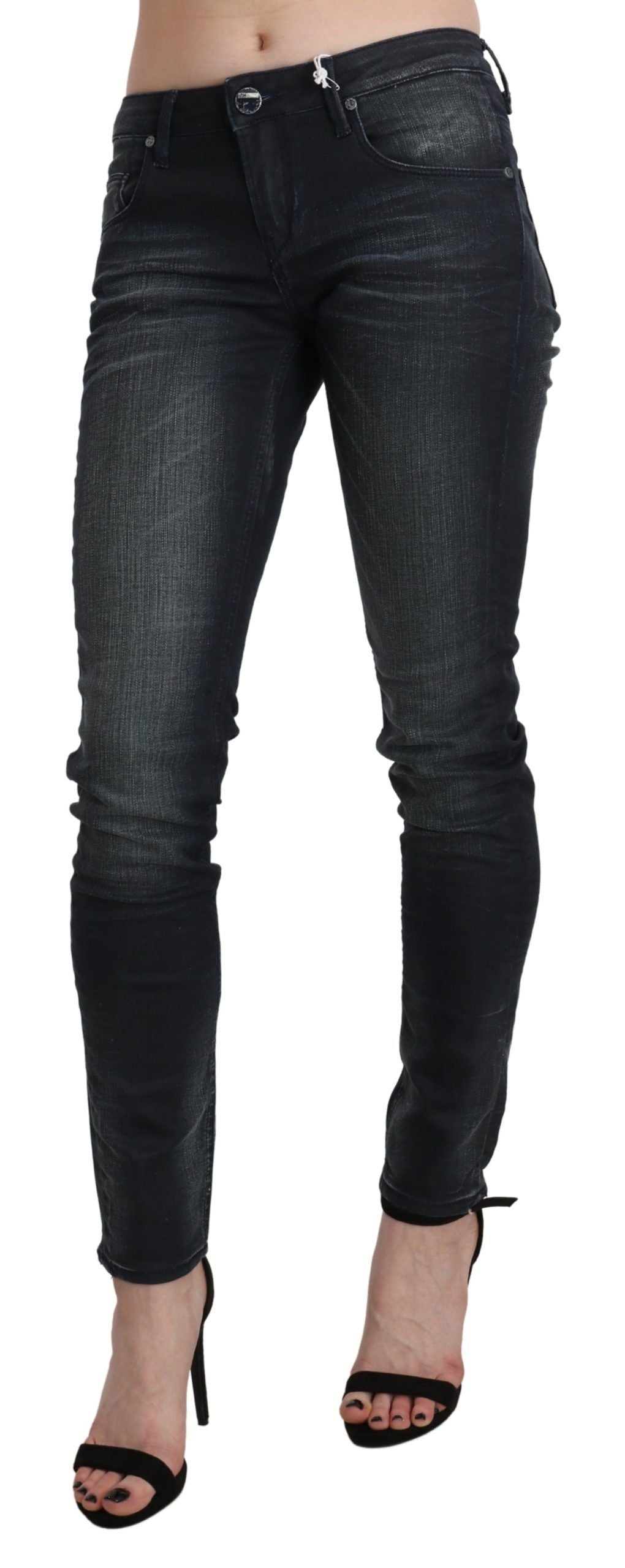 Acht – Schwarze Skinny-Jeanshose mit niedriger Taille und verwaschenem Schnitt