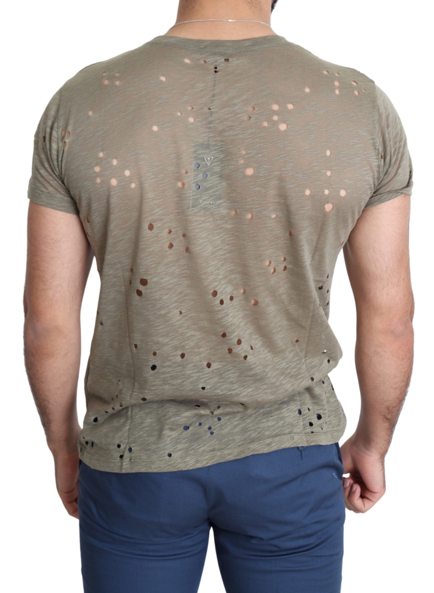 Guess – Braunes, perforiertes T-Shirt aus Baumwollstretch mit Logo-Print für Herren