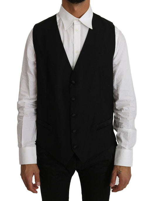 Dolce &amp; Gabbana Schwarze Weste aus massiver Wolle und Seide