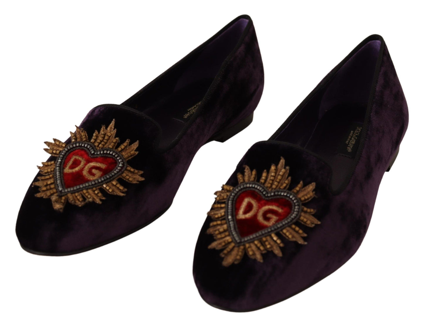 Dolce &amp; Gabbana Lila Samt DG Herz Loafers Flats Schuhe