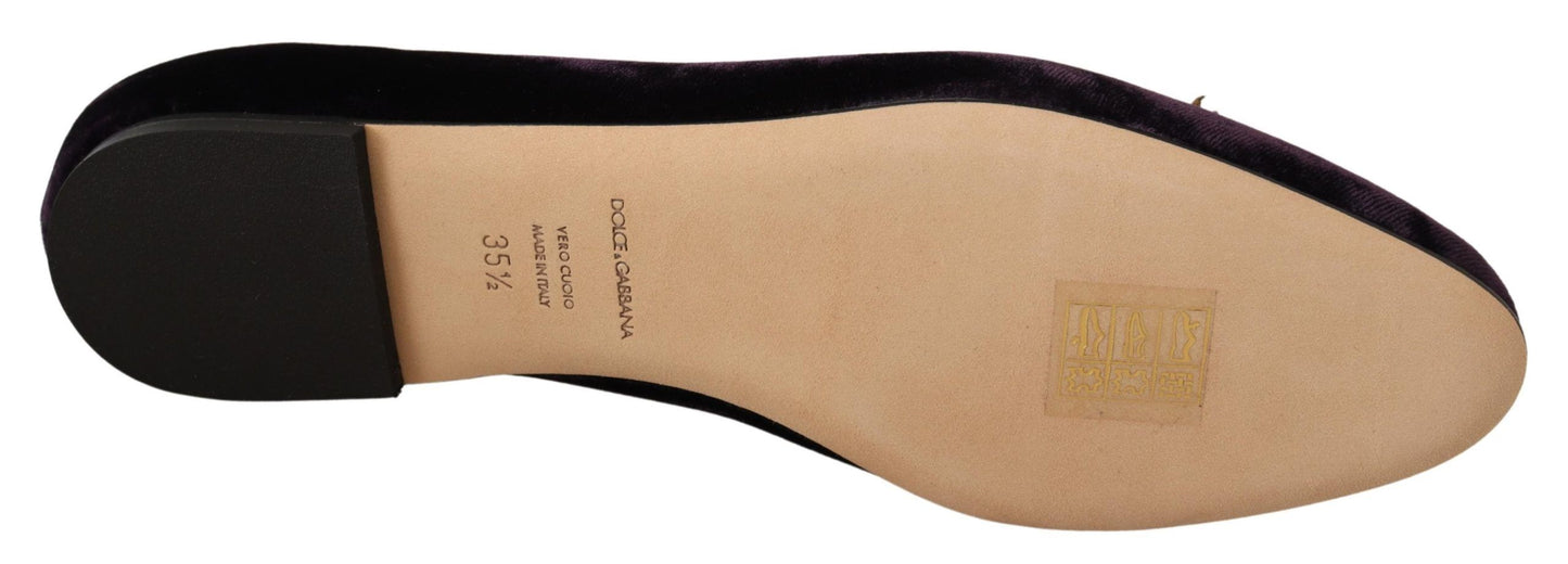 Dolce &amp; Gabbana Lila Samt DG Herz Loafers Flats Schuhe