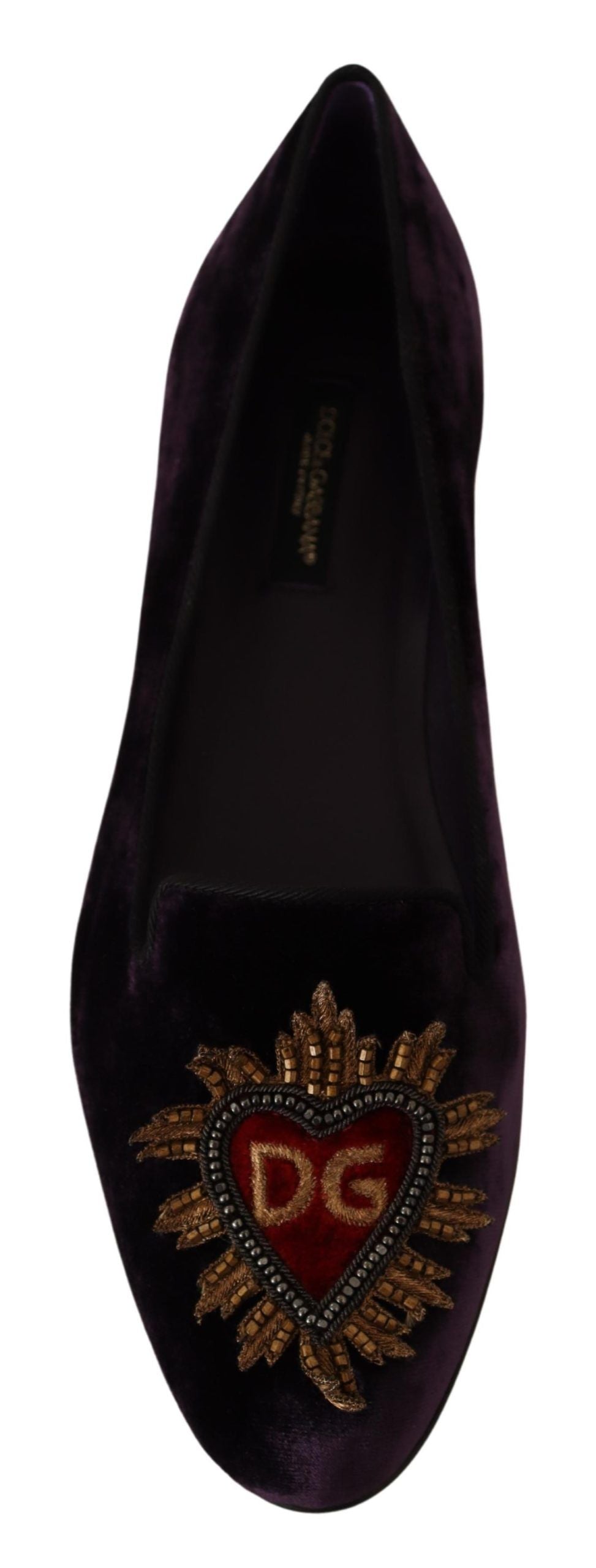 Dolce &amp; Gabbana Lila Samt DG Herz Loafers Flats Schuhe