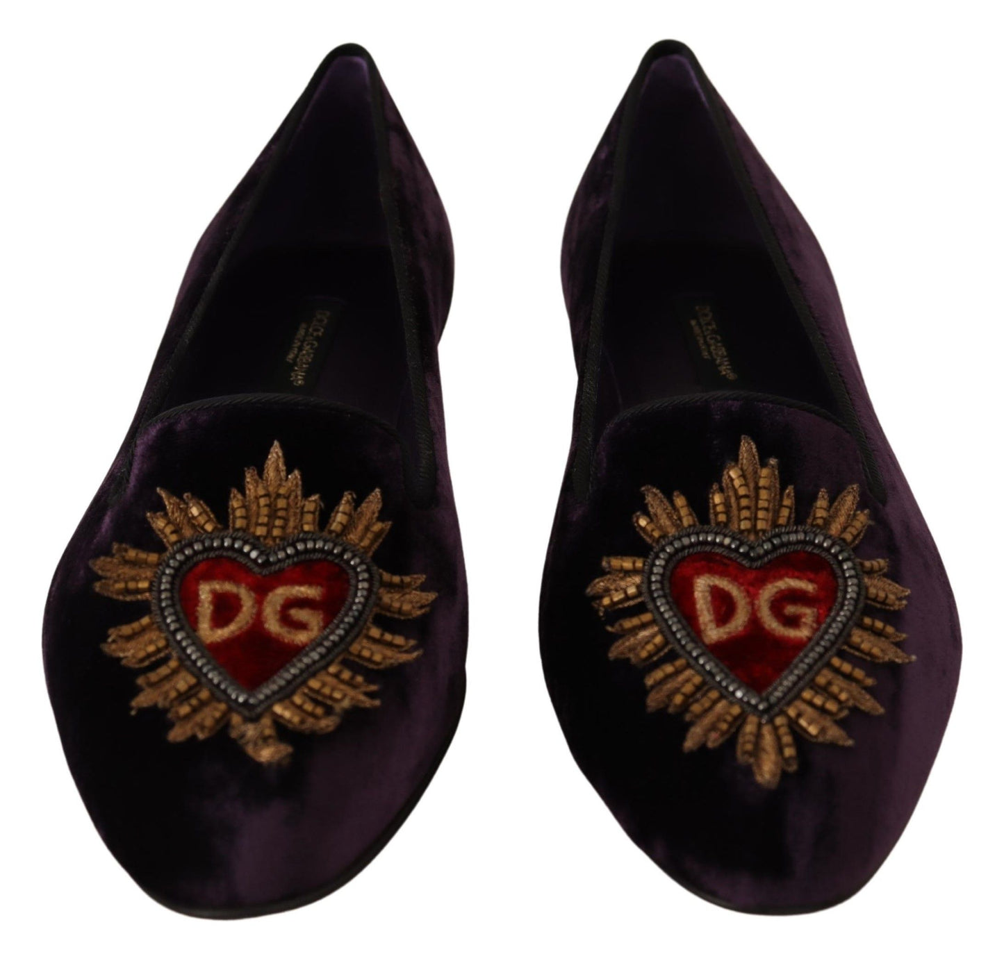 Dolce &amp; Gabbana Lila Samt DG Herz Loafers Flats Schuhe