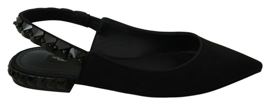 Dolce &amp; Gabbana – Schwarze flache Slingback-Charmeuse-Schuhe