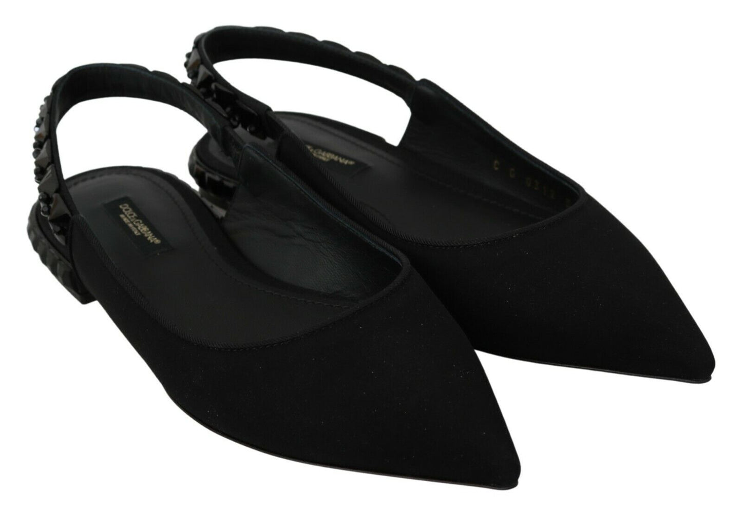 Dolce &amp; Gabbana – Schwarze flache Slingback-Charmeuse-Schuhe