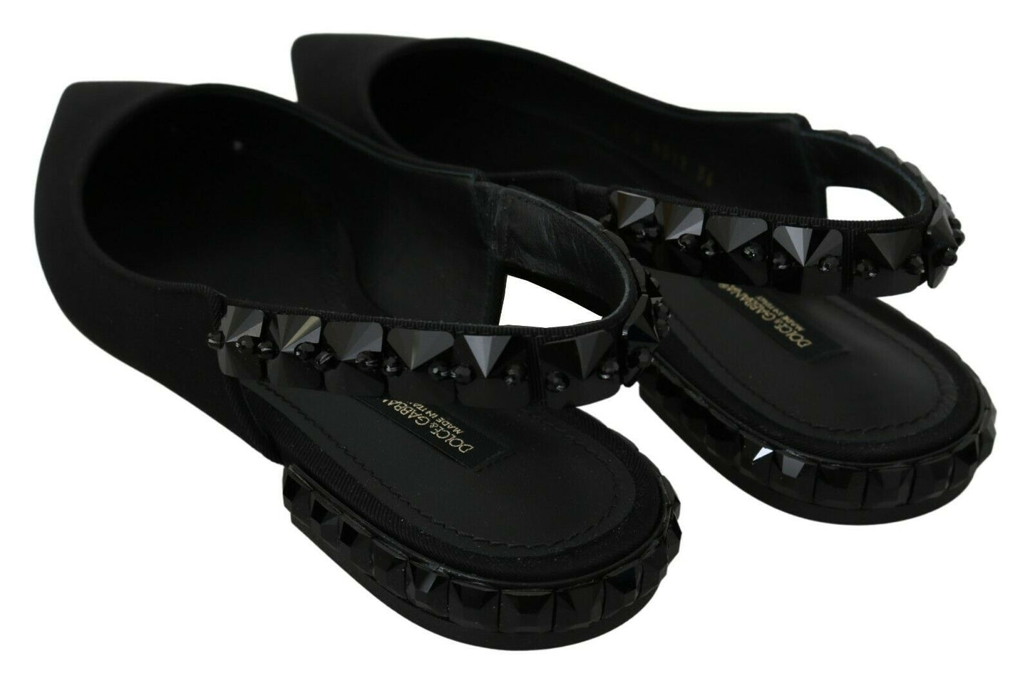 Dolce &amp; Gabbana – Schwarze flache Slingback-Charmeuse-Schuhe