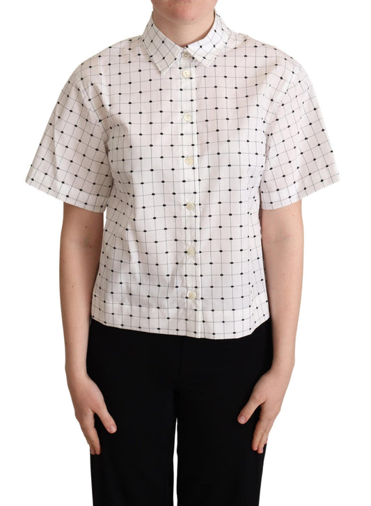 Dolce &amp; Gabbana – Weißes Hemdoberteil aus Baumwolle mit Polka Dots und Kragen