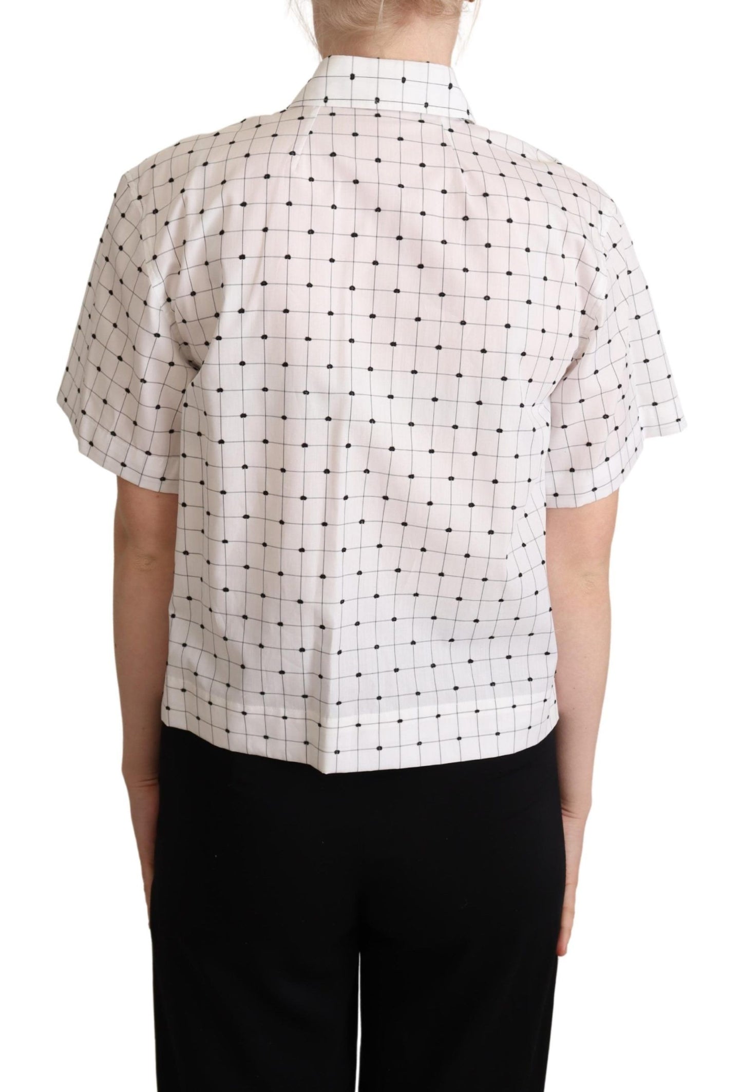 Dolce &amp; Gabbana – Weißes Hemdoberteil aus Baumwolle mit Polka Dots und Kragen
