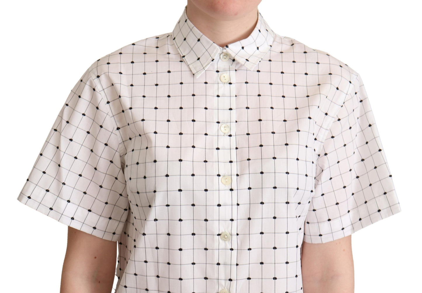 Dolce &amp; Gabbana – Weißes Hemdoberteil aus Baumwolle mit Polka Dots und Kragen