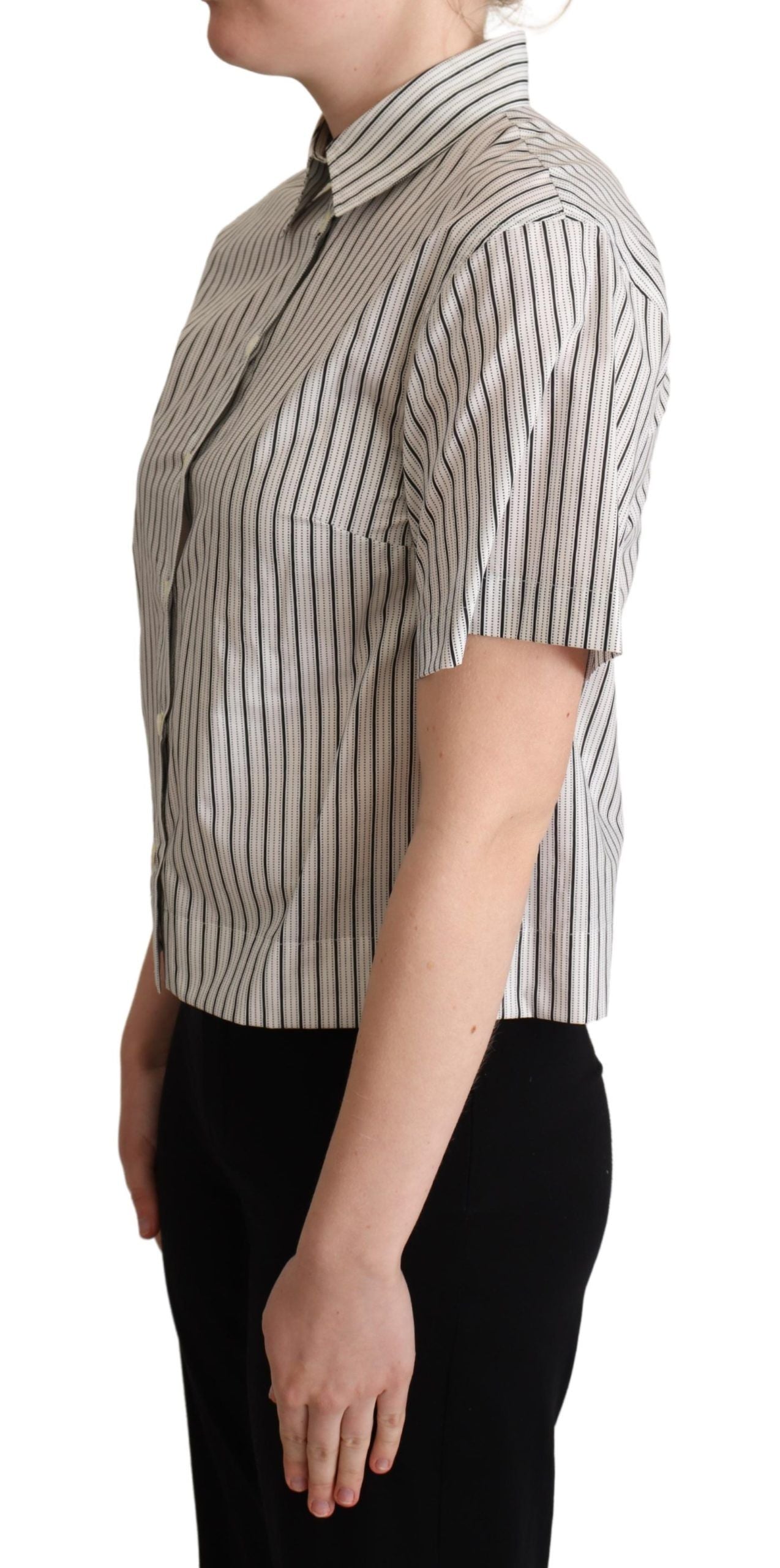 Dolce &amp; Gabbana Weiß-Schwarz gestreiftes Hemd mit Kragen