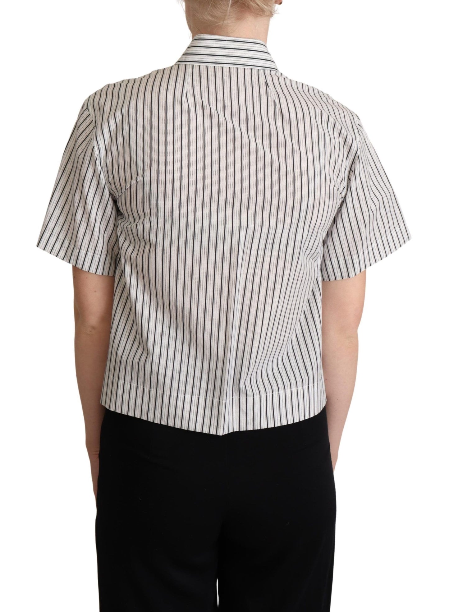 Dolce &amp; Gabbana Weiß-Schwarz gestreiftes Hemd mit Kragen