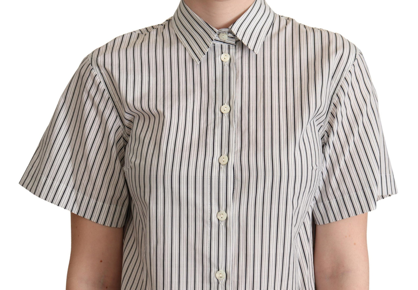 Dolce &amp; Gabbana Weiß-Schwarz gestreiftes Hemd mit Kragen