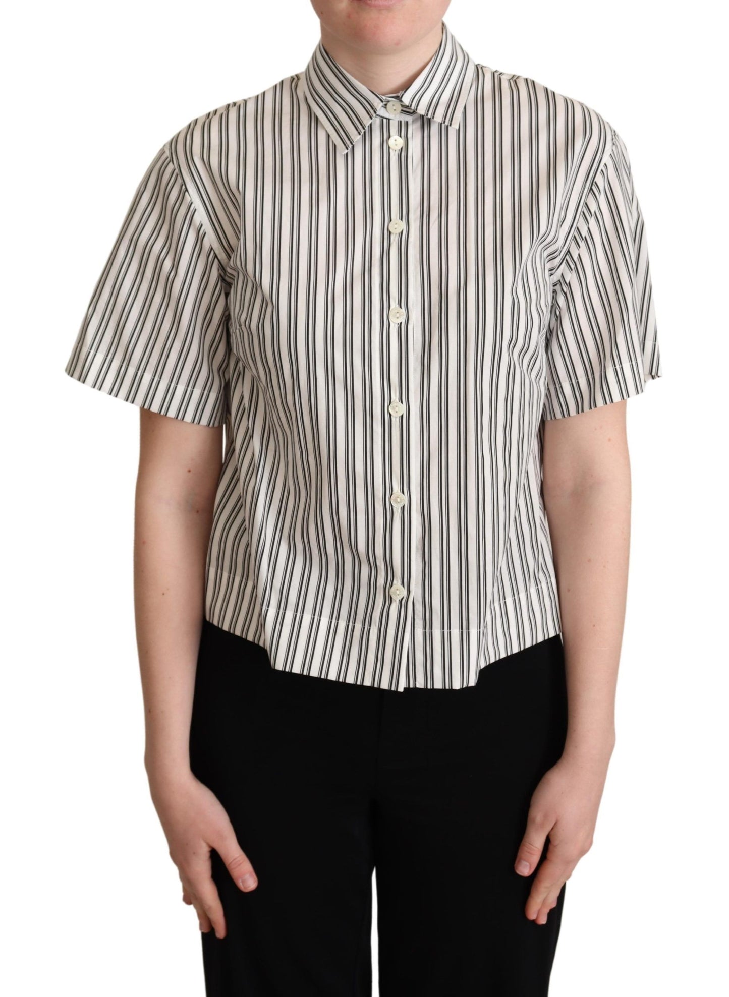 Dolce &amp; Gabbana Weiß Schwarz gestreiftes Hemd Bluse Top