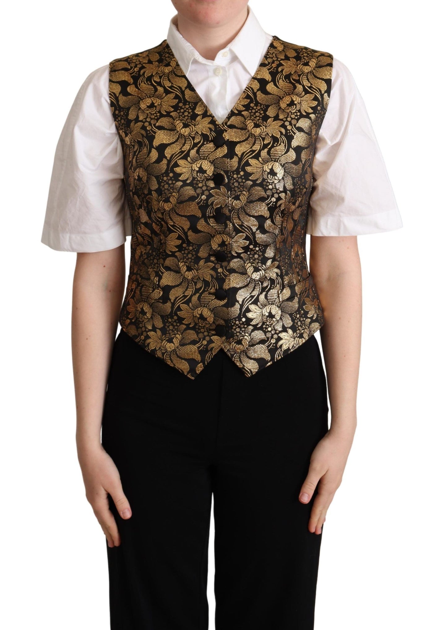 Dolce &amp; Gabbana Weste aus schwarzgoldener Jacquard-Seide