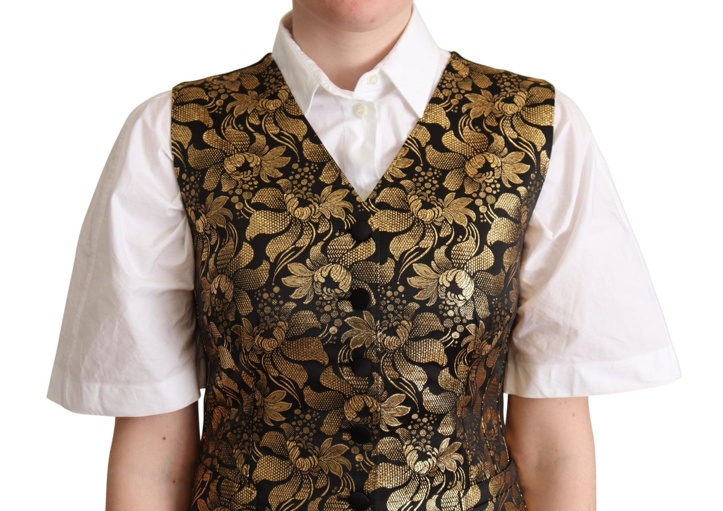 Dolce &amp; Gabbana Weste aus schwarzgoldener Jacquard-Seide