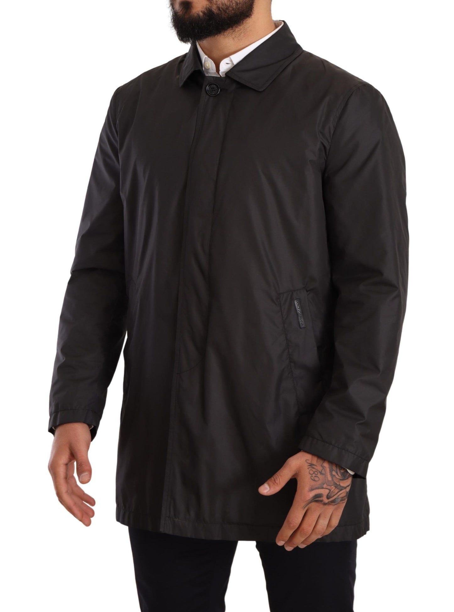 Dolce &amp; Gabbana Schwarze Polyester-Trenchcoatjacke für Herren