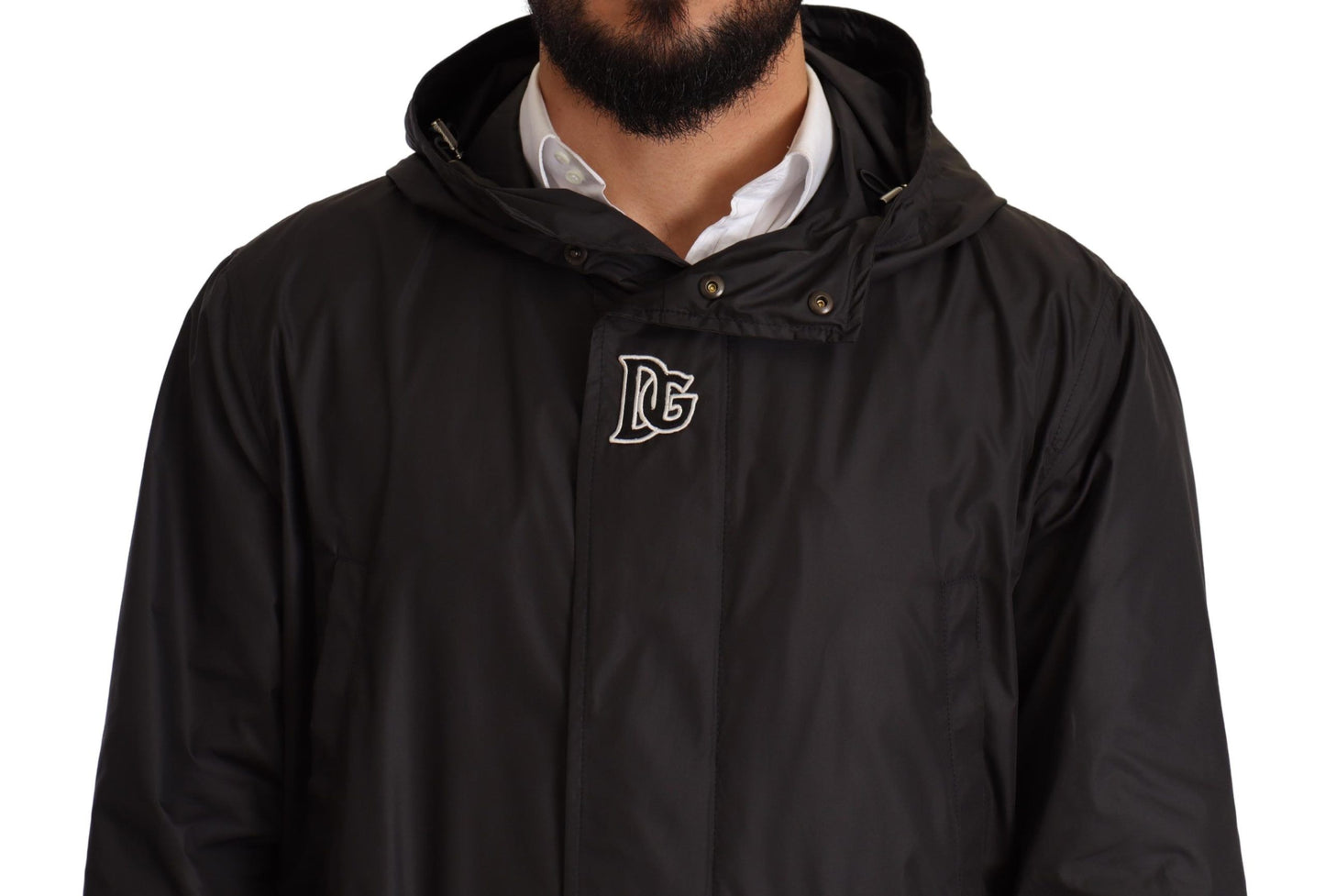 Dolce &amp; Gabbana Schwarze Herren-Trenchcoatjacke mit Kapuze