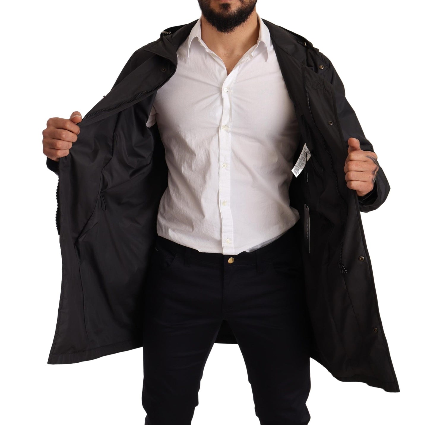 Dolce &amp; Gabbana Schwarze Herren-Trenchcoatjacke mit Kapuze