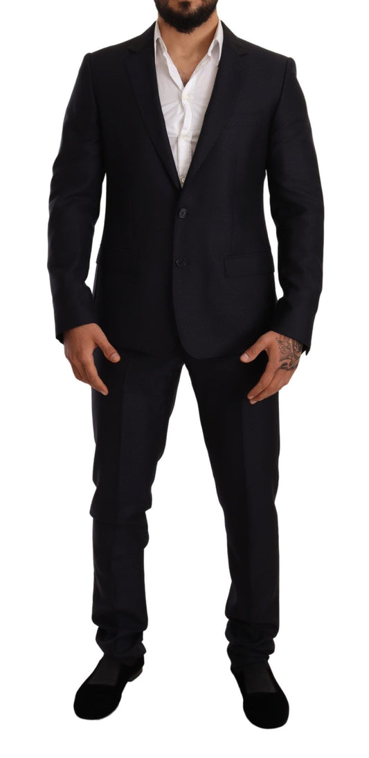 Dolce &amp; Gabbana – Blau gemusterter MARTINI SLIM FIT 2-teiliger Anzug