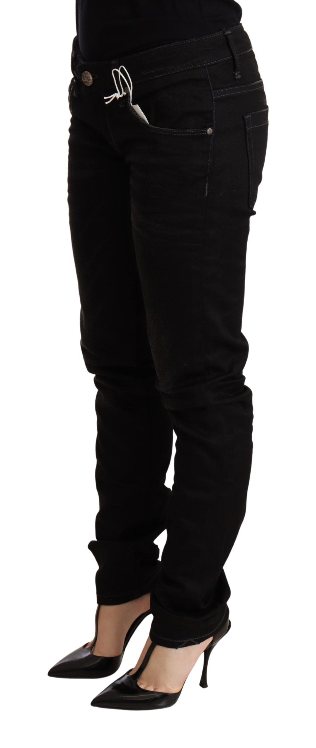 Acht – Schwarze Skinny-Jeans aus Baumwolle mit niedriger Taille