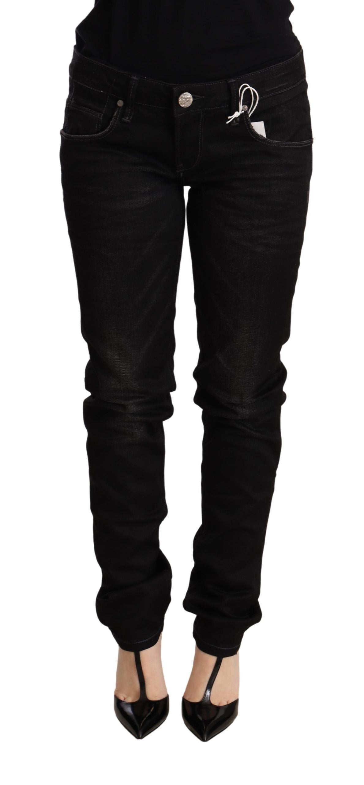 Acht – Schwarze Skinny-Jeans aus Baumwolle mit niedriger Taille