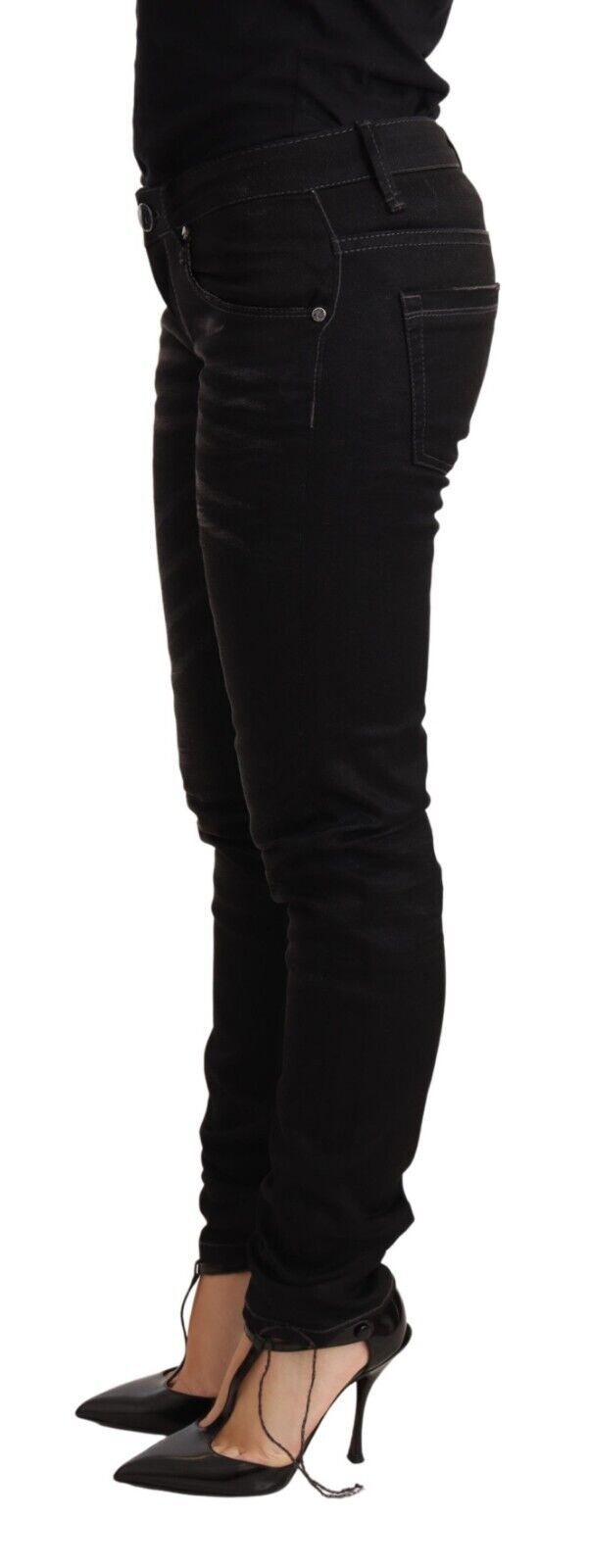 Acht – Schwarze Jeans aus gewaschener Baumwolle mit schmaler Passform und niedriger Taille