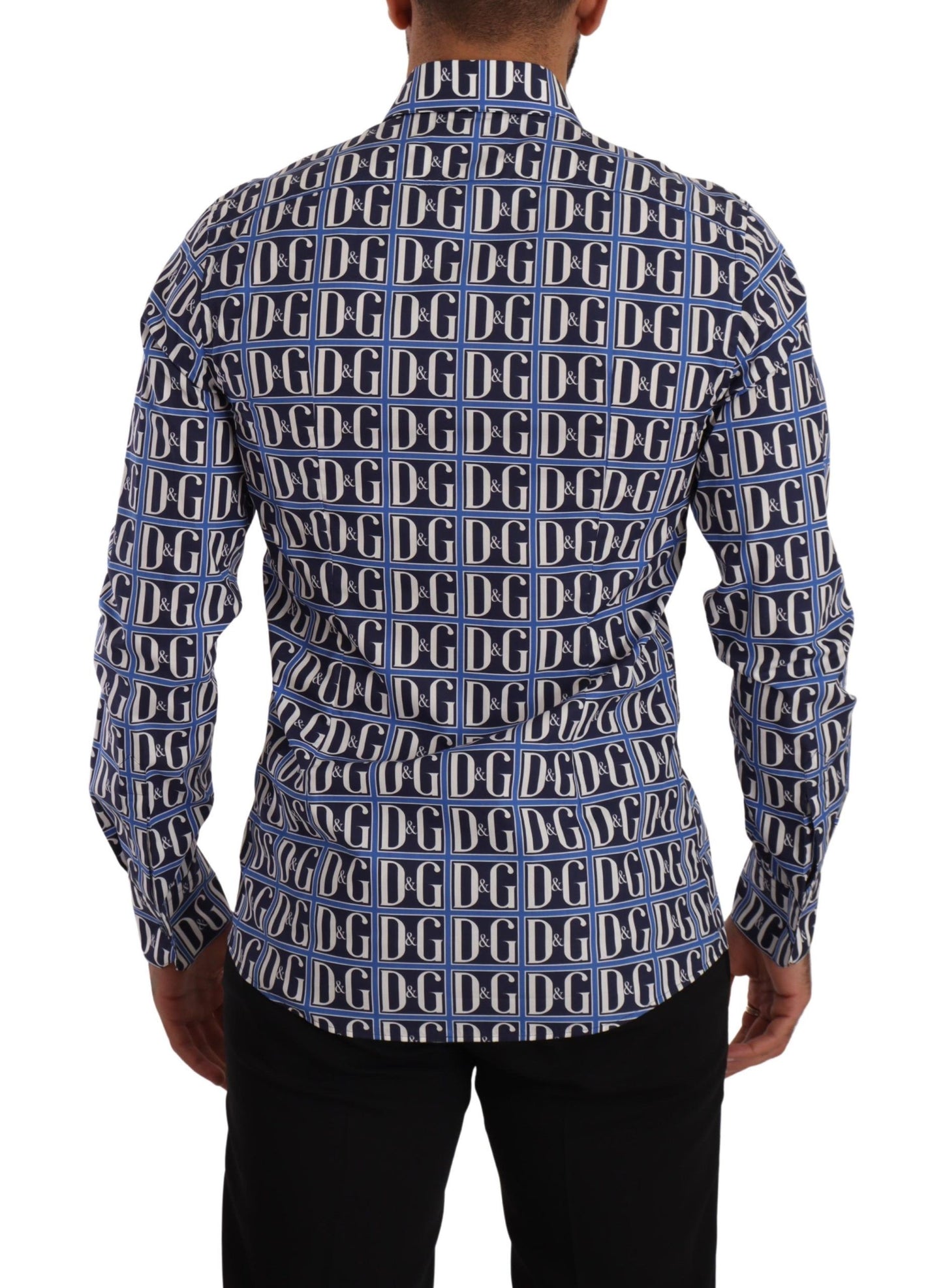 Dolce &amp; Gabbana – Blaues Slim Fit-Baumwollhemd mit Logo „Mania“
