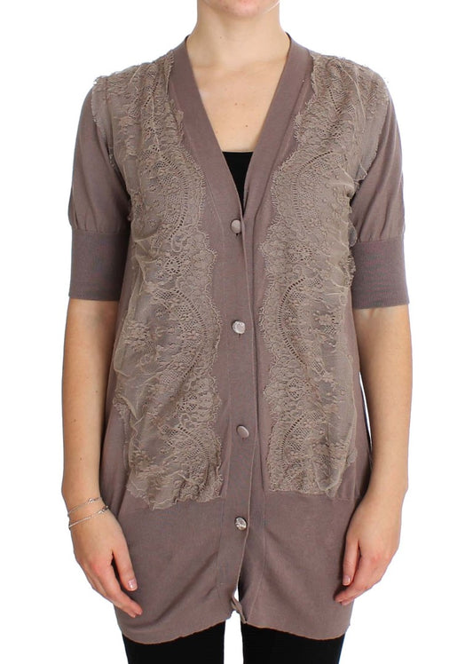 PINK MEMORIES Lilafarbener Cardigan aus Baumwolle mit Spitze