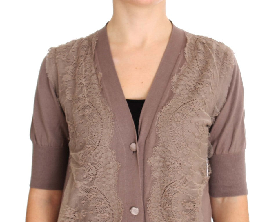 PINK MEMORIES Lilafarbener Cardigan aus Baumwolle mit Spitze