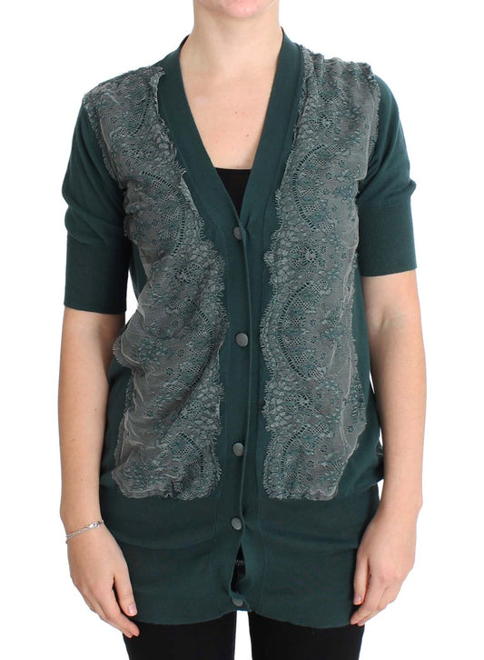 PINK MEMORIES Grüner Cardigan aus Baumwolle mit Spitze