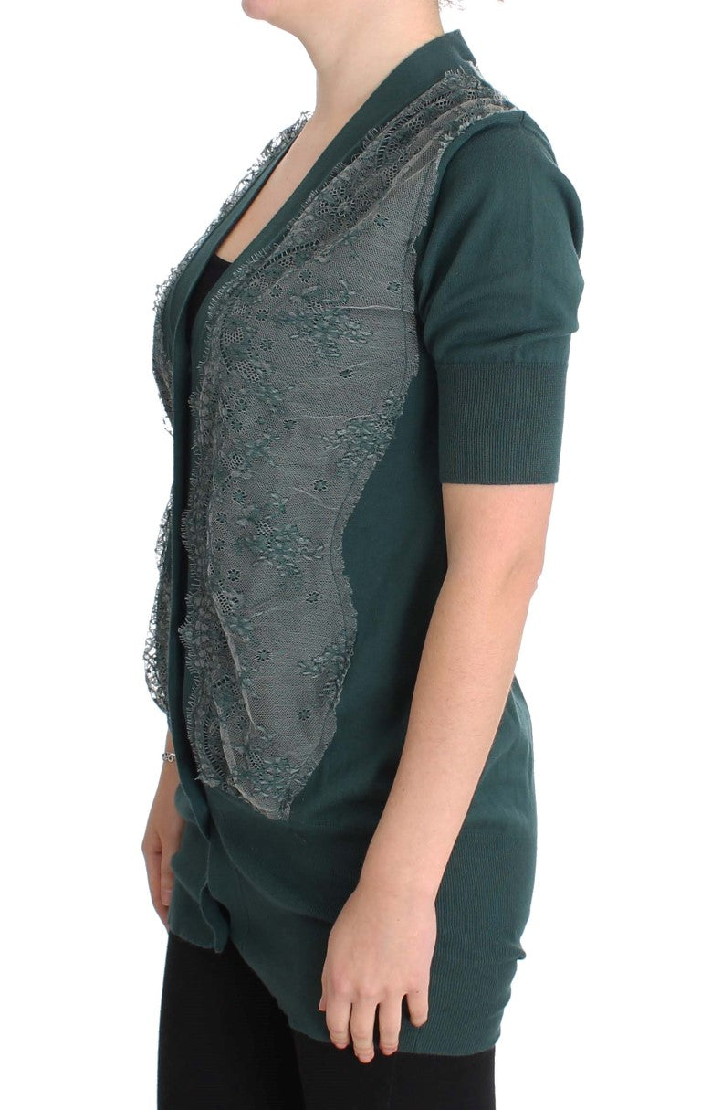 PINK MEMORIES Grüner Cardigan aus Baumwolle mit Spitze