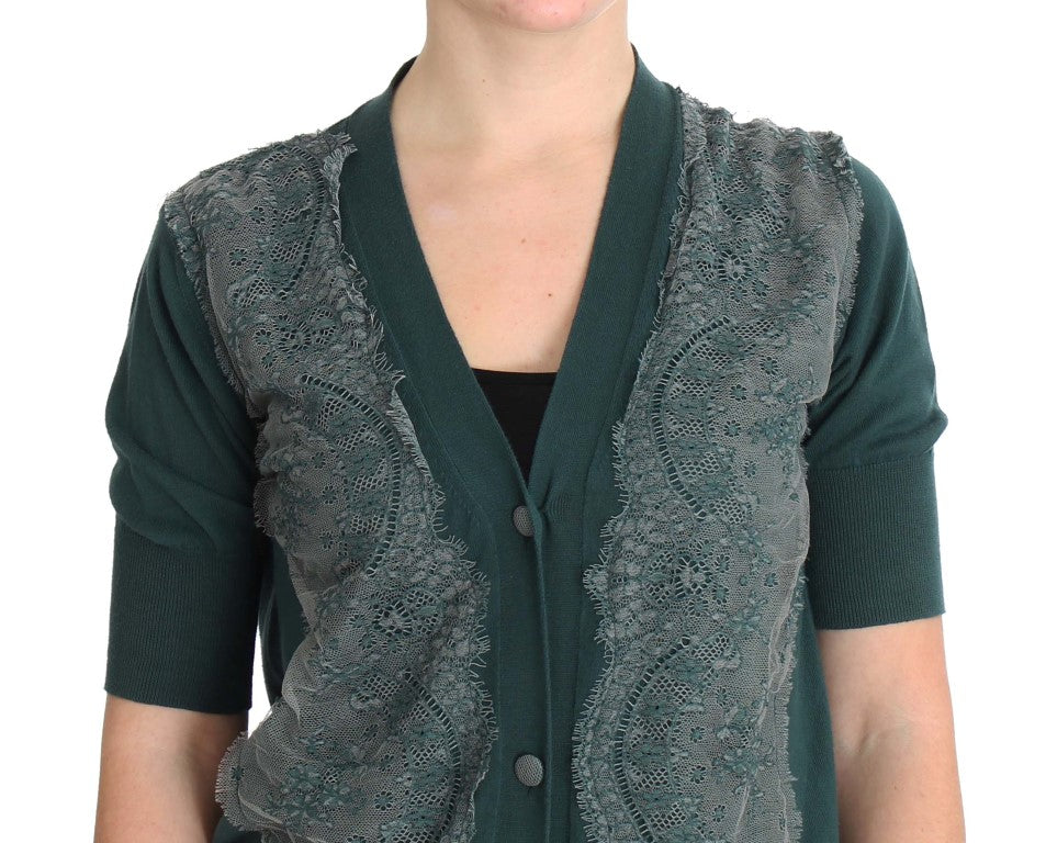 PINK MEMORIES Grüner Cardigan aus Baumwolle mit Spitze