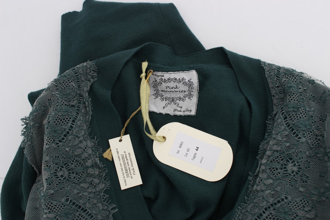 PINK MEMORIES Grüner Cardigan aus Baumwolle mit Spitze