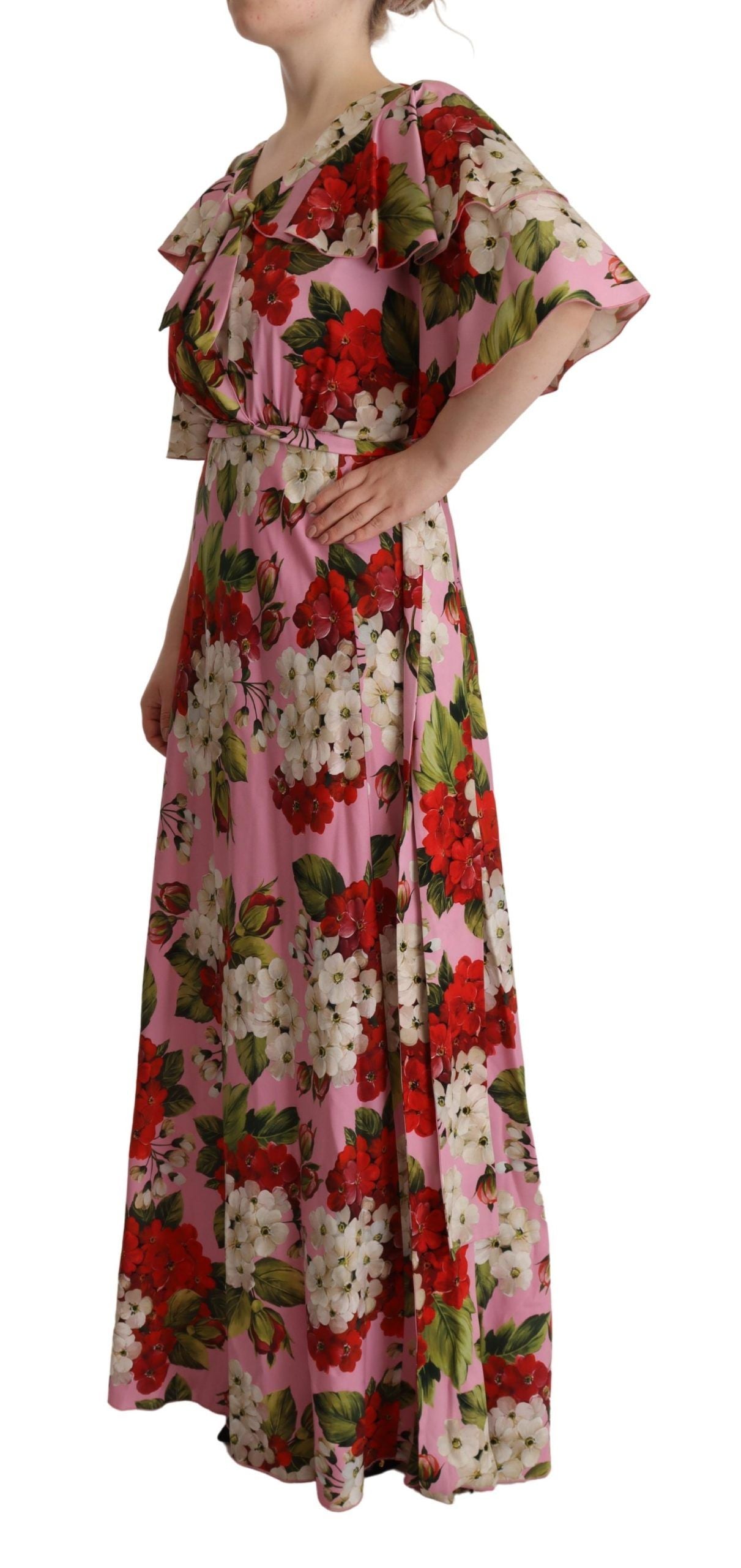 Dolce &amp; Gabbana – Maxikleid aus Stretch-Seide mit Blumenmuster in Rosa