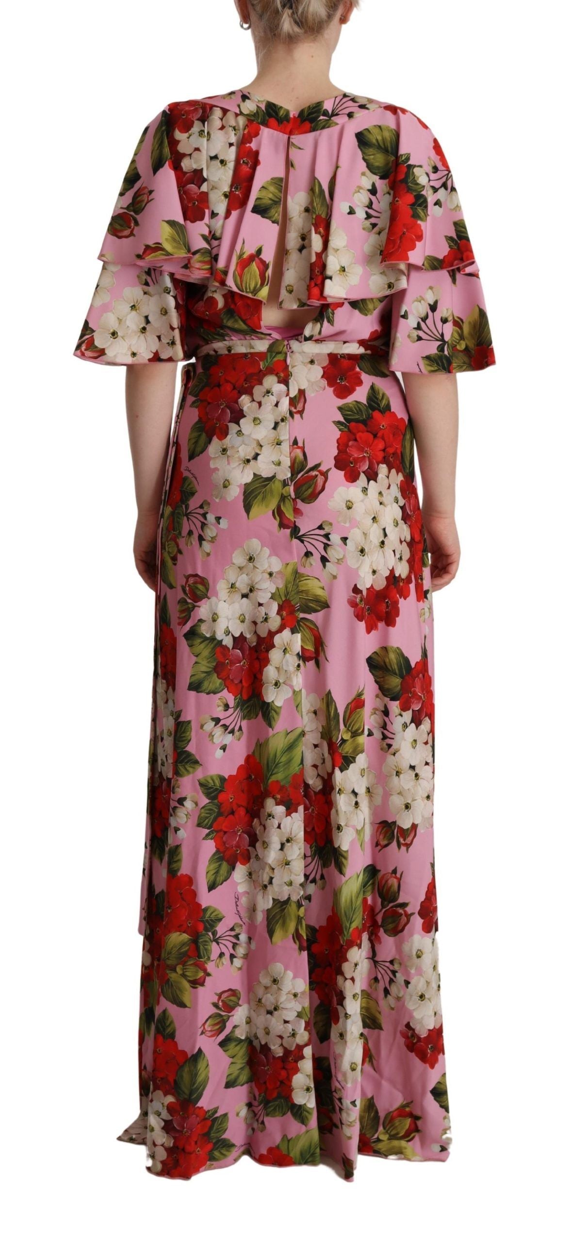 Dolce &amp; Gabbana – Maxikleid aus Stretch-Seide mit Blumenmuster in Rosa
