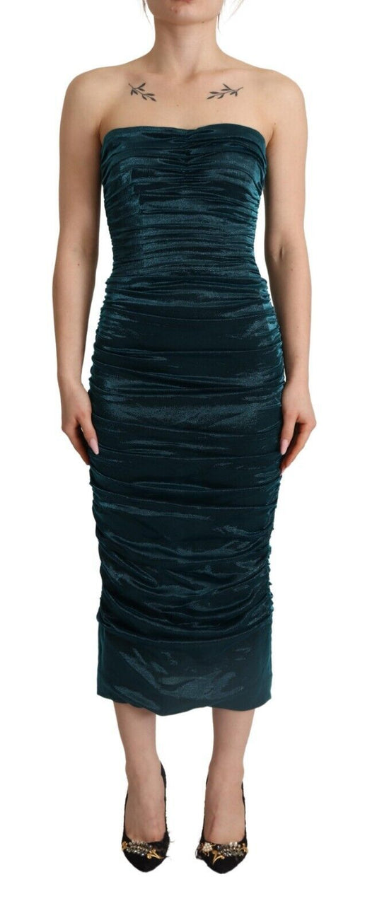 Dolce &amp; Gabbana Türkisfarbenes, drapiertes Midikleid mit Bustier-Oberteil