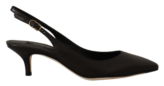 Dolce &amp; Gabbana Schwarze Leder Slingbacks Heels Pumps Schuhe
