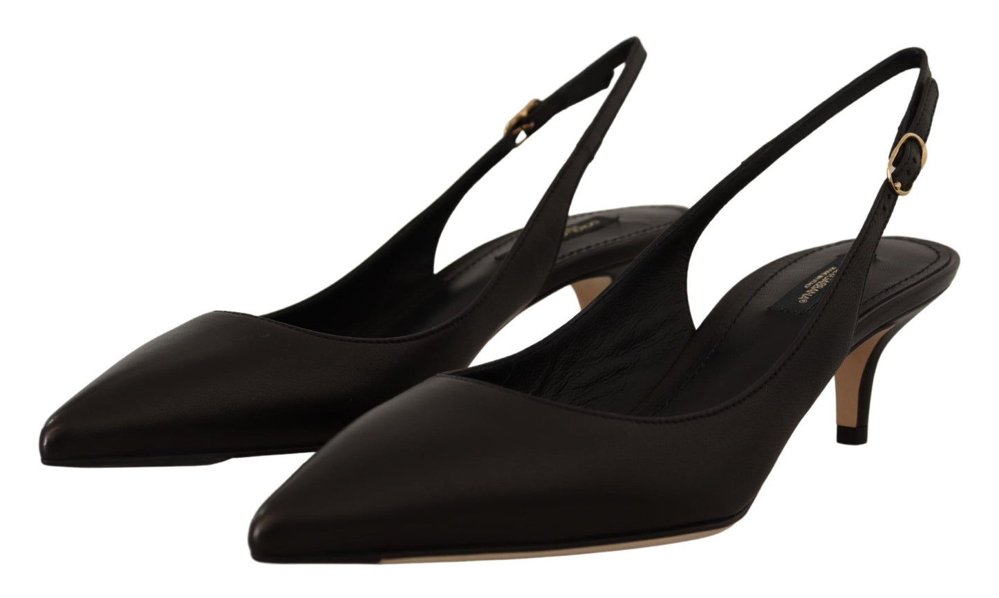 Dolce &amp; Gabbana Schwarze Leder Slingbacks Heels Pumps Schuhe