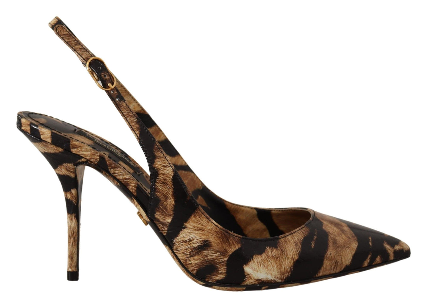 Dolce &amp; Gabbana – Slingbacks aus Leder in Braun mit Tiger-Print